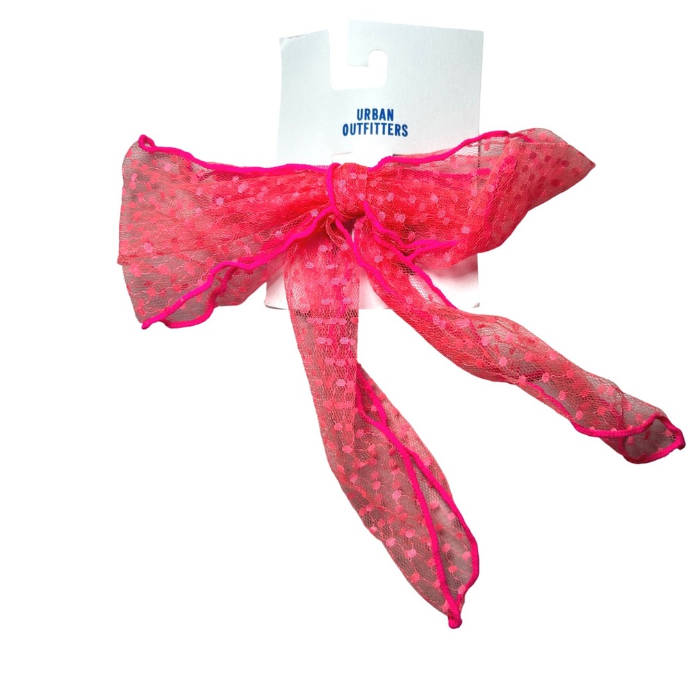 NEW Urban Outfitters Hot Pink Polka Dot Mesh Bow Hair Clip‎ Accessory gift girly